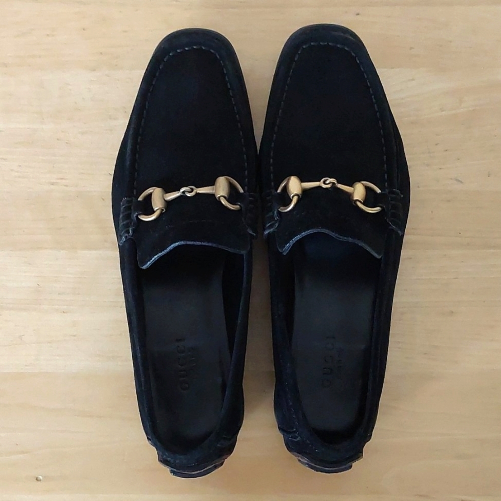 Gucci black suede leather loafers